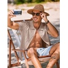 image:imageCOOFANDY Mens Knit Shirt Short Sleeve Button Down Shirts Vintage Casual Summer Beach ShirtsKhaki