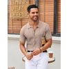 image:imageCOOFANDY Mens Knit Shirt Short Sleeve Button Down Shirts Vintage Casual Summer Beach ShirtsKhaki