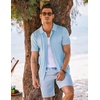image:imageCOOFANDY Mens Knit Shirt Short Sleeve Button Down Shirts Vintage Casual Summer Beach ShirtsLight Blue