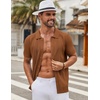 image:imageCOOFANDY Mens Knit Shirt Short Sleeve Button Down Shirts Vintage Casual Summer Beach ShirtsLight Brown