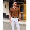 image:imageCOOFANDY Mens Knit Shirt Short Sleeve Button Down Shirts Vintage Casual Summer Beach ShirtsLight Brown