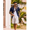 image:imageCOOFANDY Mens Knit Shirt Short Sleeve Button Down Shirts Vintage Casual Summer Beach ShirtsNavy Blue