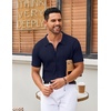 image:imageCOOFANDY Mens Knit Shirt Short Sleeve Button Down Shirts Vintage Casual Summer Beach ShirtsNavy Blue