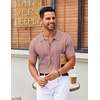 image:imageCOOFANDY Mens Knit Shirt Short Sleeve Button Down Shirts Vintage Casual Summer Beach ShirtsPink