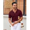 image:imageCOOFANDY Mens Knit Shirt Short Sleeve Button Down Shirts Vintage Casual Summer Beach ShirtsWine Red