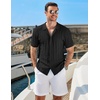 image:imageCOOFANDY Mens Knit Short Sleeve Shirts Button Down Vintage Knitted Polo Shirt Casual Beach Crochet Cable Vacation ShirtBlack