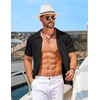 image:imageCOOFANDY Mens Knit Short Sleeve Shirts Button Down Vintage Knitted Polo Shirt Casual Beach Crochet Cable Vacation ShirtBlack