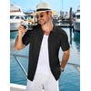 image:imageCOOFANDY Mens Knit Short Sleeve Shirts Button Down Vintage Knitted Polo Shirt Casual Beach Crochet Cable Vacation ShirtBlack
