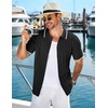 image:imageCOOFANDY Mens Knit Short Sleeve Shirts Button Down Vintage Knitted Polo Shirt Casual Beach Crochet Cable Vacation ShirtBlackwhite