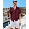 image:imageCOOFANDY Mens Knit Short Sleeve Shirts Button Down Vintage Knitted Polo Shirt Casual Beach Crochet Cable Vacation ShirtClaret