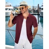 image:imageCOOFANDY Mens Knit Short Sleeve Shirts Button Down Vintage Knitted Polo Shirt Casual Beach Crochet Cable Vacation ShirtClaret