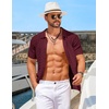 image:imageCOOFANDY Mens Knit Short Sleeve Shirts Button Down Vintage Knitted Polo Shirt Casual Beach Crochet Cable Vacation ShirtClaret