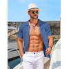 image:imageCOOFANDY Mens Knit Short Sleeve Shirts Button Down Vintage Knitted Polo Shirt Casual Beach Crochet Cable Vacation ShirtDenim Blue