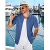 image:imageCOOFANDY Mens Knit Short Sleeve Shirts Button Down Vintage Knitted Polo Shirt Casual Beach Crochet Cable Vacation ShirtDenim Blue