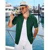 image:imageCOOFANDY Mens Knit Short Sleeve Shirts Button Down Vintage Knitted Polo Shirt Casual Beach Crochet Cable Vacation ShirtGreen