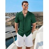 image:imageCOOFANDY Mens Knit Short Sleeve Shirts Button Down Vintage Knitted Polo Shirt Casual Beach Crochet Cable Vacation ShirtGreen