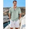 image:imageCOOFANDY Mens Knit Short Sleeve Shirts Button Down Vintage Knitted Polo Shirt Casual Beach Crochet Cable Vacation ShirtIce Green
