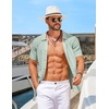 image:imageCOOFANDY Mens Knit Short Sleeve Shirts Button Down Vintage Knitted Polo Shirt Casual Beach Crochet Cable Vacation ShirtIce Green