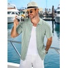 image:imageCOOFANDY Mens Knit Short Sleeve Shirts Button Down Vintage Knitted Polo Shirt Casual Beach Crochet Cable Vacation ShirtIce Green