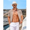 image:imageCOOFANDY Mens Knit Short Sleeve Shirts Button Down Vintage Knitted Polo Shirt Casual Beach Crochet Cable Vacation ShirtKhaki