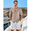 image:imageCOOFANDY Mens Knit Short Sleeve Shirts Button Down Vintage Knitted Polo Shirt Casual Beach Crochet Cable Vacation ShirtKhaki
