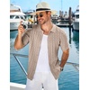 image:imageCOOFANDY Mens Knit Short Sleeve Shirts Button Down Vintage Knitted Polo Shirt Casual Beach Crochet Cable Vacation ShirtKhaki