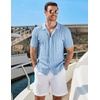 image:imageCOOFANDY Mens Knit Short Sleeve Shirts Button Down Vintage Knitted Polo Shirt Casual Beach Crochet Cable Vacation ShirtLight Blue