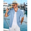 image:imageCOOFANDY Mens Knit Short Sleeve Shirts Button Down Vintage Knitted Polo Shirt Casual Beach Crochet Cable Vacation ShirtLight Blue