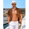 image:imageCOOFANDY Mens Knit Short Sleeve Shirts Button Down Vintage Knitted Polo Shirt Casual Beach Crochet Cable Vacation ShirtLight Brown