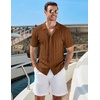 image:imageCOOFANDY Mens Knit Short Sleeve Shirts Button Down Vintage Knitted Polo Shirt Casual Beach Crochet Cable Vacation ShirtLight Brown