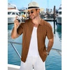 image:imageCOOFANDY Mens Knit Short Sleeve Shirts Button Down Vintage Knitted Polo Shirt Casual Beach Crochet Cable Vacation ShirtLight Brown