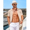 image:imageCOOFANDY Mens Knit Short Sleeve Shirts Button Down Vintage Knitted Polo Shirt Casual Beach Crochet Cable Vacation ShirtLight Coffee