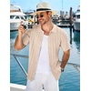 image:imageCOOFANDY Mens Knit Short Sleeve Shirts Button Down Vintage Knitted Polo Shirt Casual Beach Crochet Cable Vacation ShirtLight Coffee