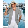 image:imageCOOFANDY Mens Knit Short Sleeve Shirts Button Down Vintage Knitted Polo Shirt Casual Beach Crochet Cable Vacation ShirtLight Gray