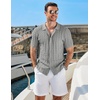 image:imageCOOFANDY Mens Knit Short Sleeve Shirts Button Down Vintage Knitted Polo Shirt Casual Beach Crochet Cable Vacation ShirtLight Gray