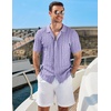 image:imageCOOFANDY Mens Knit Short Sleeve Shirts Button Down Vintage Knitted Polo Shirt Casual Beach Crochet Cable Vacation ShirtLilac Purple