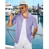 image:imageCOOFANDY Mens Knit Short Sleeve Shirts Button Down Vintage Knitted Polo Shirt Casual Beach Crochet Cable Vacation ShirtLilac Purple