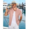 image:imageCOOFANDY Mens Knit Short Sleeve Shirts Button Down Vintage Knitted Polo Shirt Casual Beach Crochet Cable Vacation ShirtLotus Root Pink