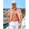 image:imageCOOFANDY Mens Knit Short Sleeve Shirts Button Down Vintage Knitted Polo Shirt Casual Beach Crochet Cable Vacation ShirtLotus Root Pink