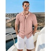 image:imageCOOFANDY Mens Knit Short Sleeve Shirts Button Down Vintage Knitted Polo Shirt Casual Beach Crochet Cable Vacation ShirtLotus Root Pink