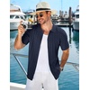 image:imageCOOFANDY Mens Knit Short Sleeve Shirts Button Down Vintage Knitted Polo Shirt Casual Beach Crochet Cable Vacation ShirtNavy Blue