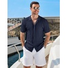 image:imageCOOFANDY Mens Knit Short Sleeve Shirts Button Down Vintage Knitted Polo Shirt Casual Beach Crochet Cable Vacation ShirtNavy Blue