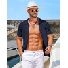 image:imageCOOFANDY Mens Knit Short Sleeve Shirts Button Down Vintage Knitted Polo Shirt Casual Beach Crochet Cable Vacation ShirtNavy Blue
