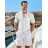 image:imageCOOFANDY Mens Knit Short Sleeve Shirts Button Down Vintage Knitted Polo Shirt Casual Beach Crochet Cable Vacation ShirtWhite