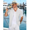 image:imageCOOFANDY Mens Knit Short Sleeve Shirts Button Down Vintage Knitted Polo Shirt Casual Beach Crochet Cable Vacation ShirtWhite