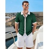 image:imageCOOFANDY Mens Knit Short Sleeve Shirts Button Down Vintage Knitted Polo Shirt Casual Beach Crochet Cable Vacation ShirtWhitegreen