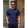 image:imageCOOFANDY Mens Knit TShirts Short Sleeve Crewneck Shirt Casual Textured Pullover TeesNavy Blue