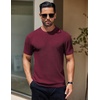 image:imageCOOFANDY Mens Knit TShirts Short Sleeve Crewneck Shirt Casual Textured Pullover TeesWine Red