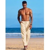 image:imageCOOFANDY Mens Linen Harem Drawstring Pants Casual Elastic Waist Lightweight Trouser Hippie Summer Beach Yoga PantsBeige