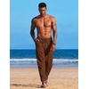 image:imageCOOFANDY Mens Linen Harem Drawstring Pants Casual Elastic Waist Lightweight Trouser Hippie Summer Beach Yoga PantsBrown